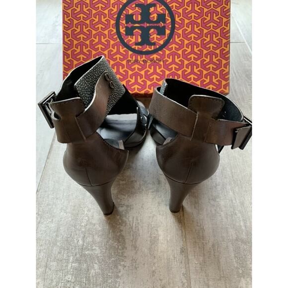 $375 TORY BURCH Teagan High Heel Gladiator Sandals Vegan Leather EUC Designer 9 - Picture 7 of 11